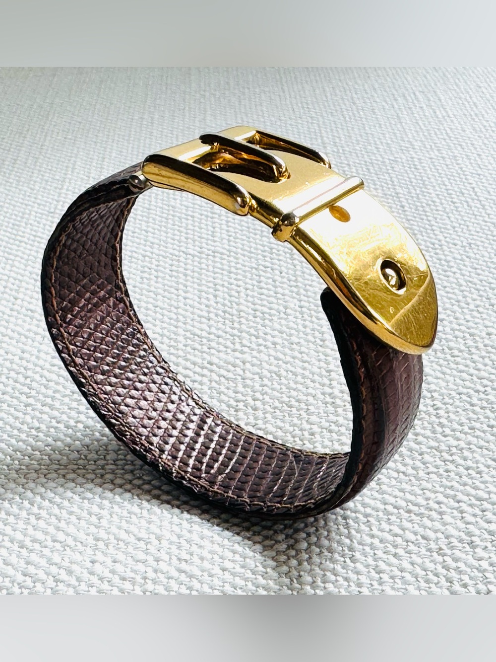 GUCCI Vintage Lizard Leather Buckle Cuff Bracelet Rare Full Set